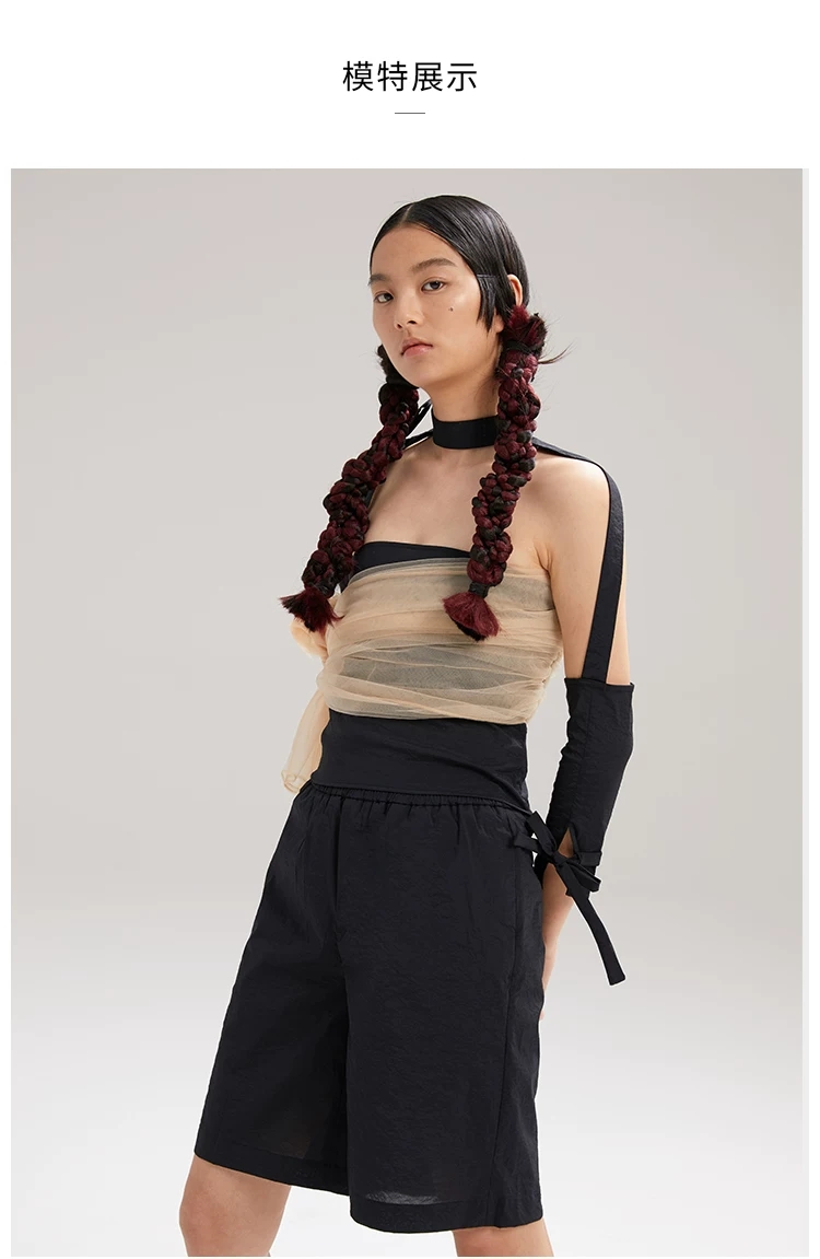 marchen松紧腰黑色中裤阔腿裤labelhood/蕾虎 ma19sss06