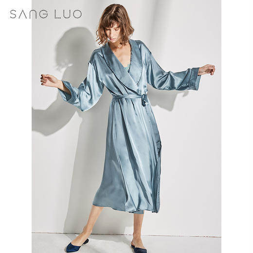 真丝长款睡袍INS博主推荐SANGLUO桑罗时髦系带桑蚕丝晨袍家居服女 商品图3