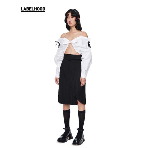 SHUSHU TONG2020春夏新款白色宽松落肩吊带上衣蝴蝶结露肩衬衫女 ss20to09co102wh100 商品图1