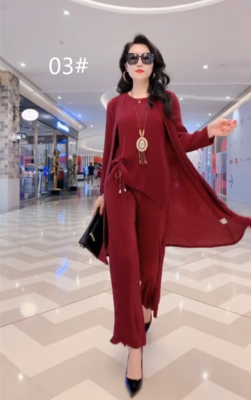 TZW-大码中年妈妈款宽松阔腿显瘦时尚套装休闲3件套