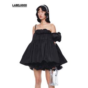 SHUSHU TONG2020春夏新品A型开肩肩带泡泡袖蓬蓬露背连衣裙 ss20dr09po192wh100