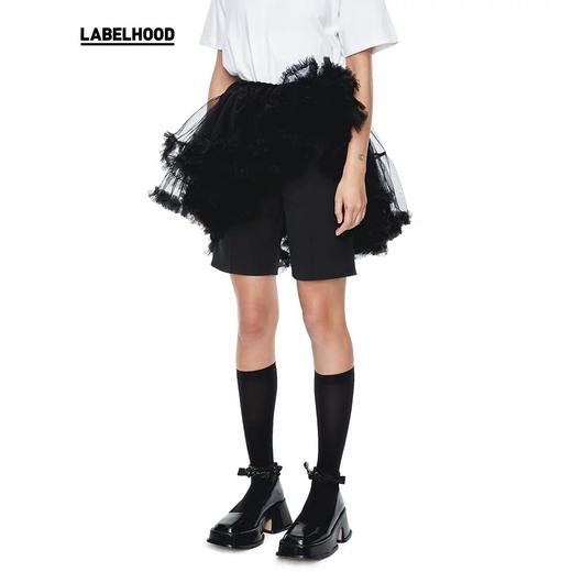 SHUSHU TONG2020春夏新款不规则荷叶边层叠褶皱花边网纱半身裙短 ss20sk04po003wh100 商品图0