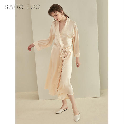 真丝长款睡袍INS博主推荐SANGLUO桑罗时髦系带桑蚕丝晨袍家居服女 商品图2