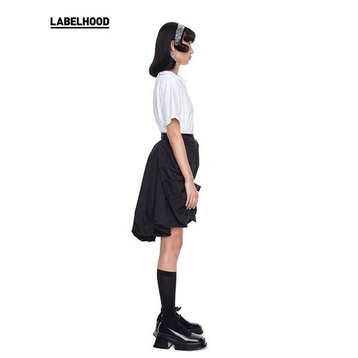 SHUSHU TONG2020春夏新款不规则蝴蝶结中长裙A字型双层裙摆半身裙 ss20sk03po192ba100 商品图3