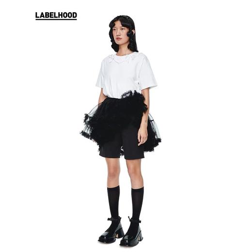 SHUSHU TONG2020春夏新款不规则荷叶边层叠褶皱花边网纱半身裙短 ss20sk04po003wh100 商品图2