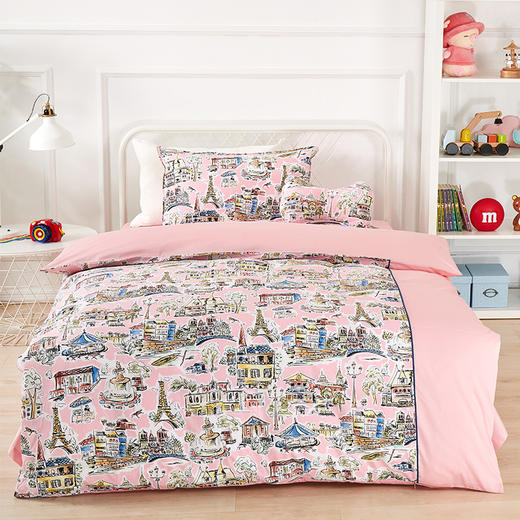 阳春小镇 全棉卡通拼接三件套 学生宿舍被套床单 单人床上用品 商品图1