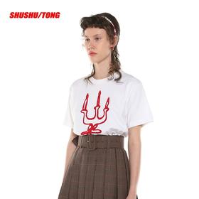 SHUSHU TONG白色短袖可爱百搭宽松T恤女设计师品牌 aw19to07co001print200