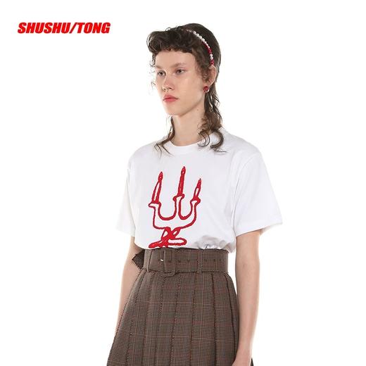 SHUSHU TONG白色短袖可爱百搭宽松T恤女设计师品牌 aw19to07co001print200 商品图0