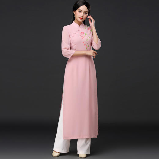 DNS-A2013新款改良时尚长款奥黛手绘飘逸旗袍裙 商品图1