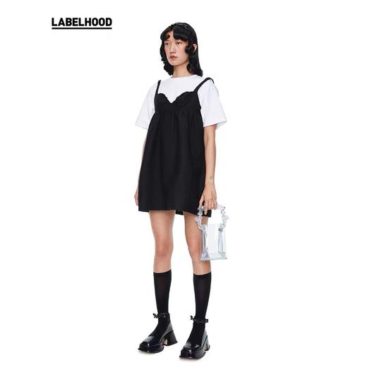 SHUSHU TONG2020春夏新款黑色松紧肩带蓬松娃娃裙吊带文胸连衣裙 ss20dr03co681pk100 商品图2