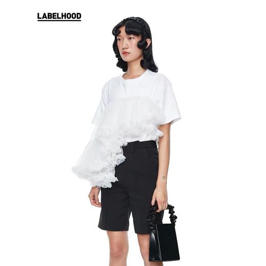 SHUSHU TONG2020春夏新款不规则荷叶边层叠褶皱花边网纱半身裙短 ss20sk04po003wh100 商品图1