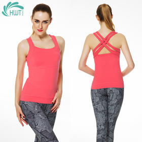 《惊爆618 不退换》HWT宽边户外交叉运动背心上衣  夏季瑜伽服 大码瑜伽服