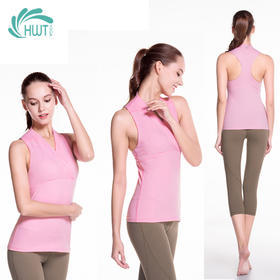 《特价清仓 不退换》HWT小立领气质瑜伽背心  跑步上衣 体形上衣浅桃红   夏季瑜伽服