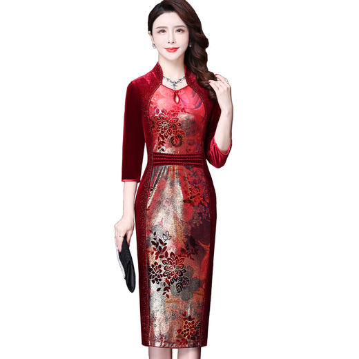 WXY-72643新款改良修身长款丝绒礼服 商品图3