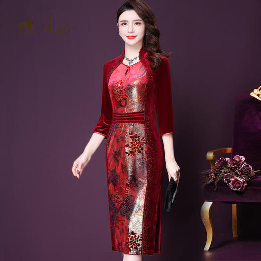 WXY-72643新款改良修身长款丝绒礼服 商品图0