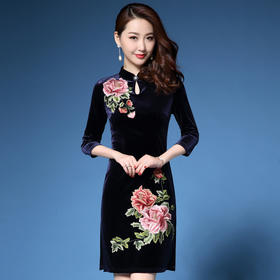 DYSL-Q4226春季装新款优雅丝绒晚礼服连衣裙