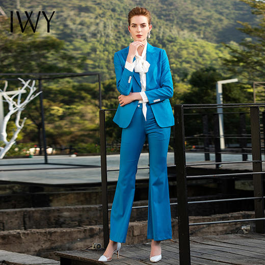 2020年春季新款优雅蓝色时尚西服衬衫套装201014C1+201014P3+201050B1 商品图3