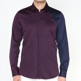 Marco Azzali 紫色藏青双拼长袖衬衫 C3903A00