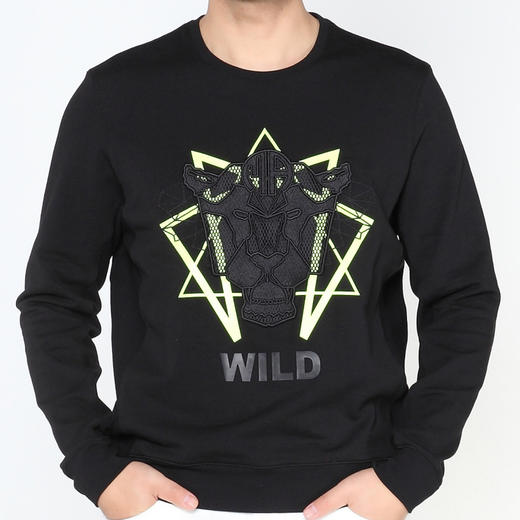 Marco Azzali 黑色刺绣豹头长袖T恤卫衣 T5003200 商品图0