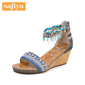 商场同款 | Safiya/索菲娅夏季新商场同款坡跟编织流苏女凉鞋SF82115009