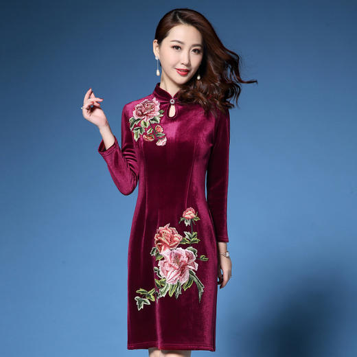 DYSL-Q4226春季装新款优雅丝绒晚礼服连衣裙 商品图3