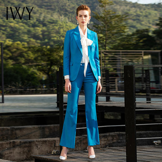 2020年春季新款优雅蓝色时尚西服衬衫套装201014C1+201014P3+201050B1 商品图0