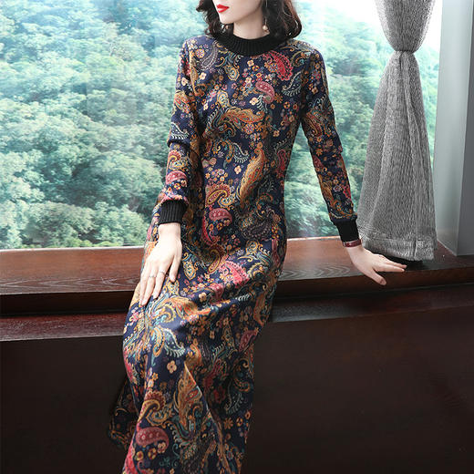 SMHC-SM18459中长款印花加绒加厚打底裙 商品图1