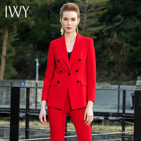 女总裁高端商务套装时尚气质红色微喇裤大气职业西装