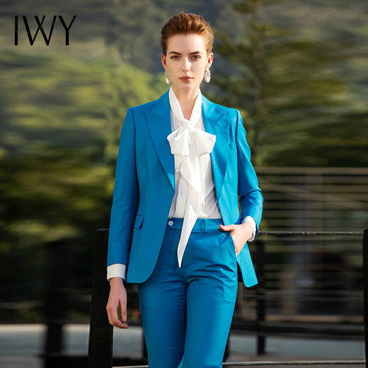 2020年春季新款优雅蓝色时尚西服衬衫套装201014C1+201014P3+201050B1 商品图5