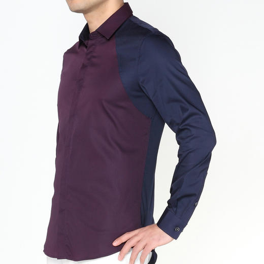 Marco Azzali 紫色藏青双拼长袖衬衫 C3903A00 商品图1