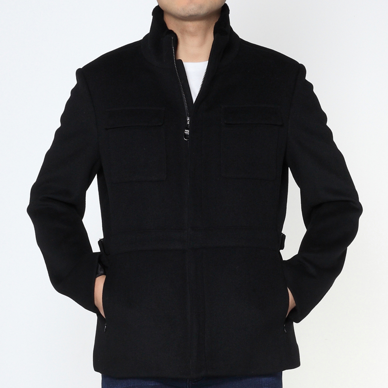 Marco Azzali 玛珂爱萨尼黑色獭兔毛羊毛大衣Y5165500