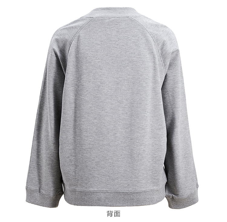 达丽坊2019春欧美原创设计撞色圆领魔术贴长袖宽松灰色卫衣上衣女