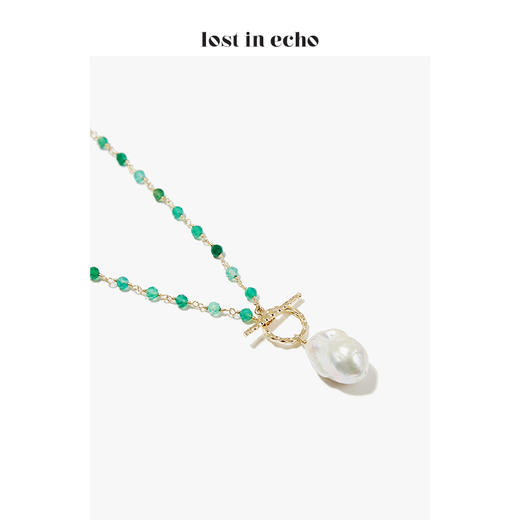 设计师女鞋lost in echo绿玛瑙手工串珠巴洛克珍珠叠戴项链 商品图3