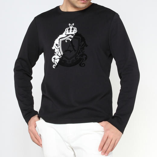 Marco Azzali 黑色植绒长袖圆领T恤T3901200 商品图0