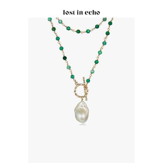设计师女鞋lost in echo绿玛瑙手工串珠巴洛克珍珠叠戴项链 商品图2