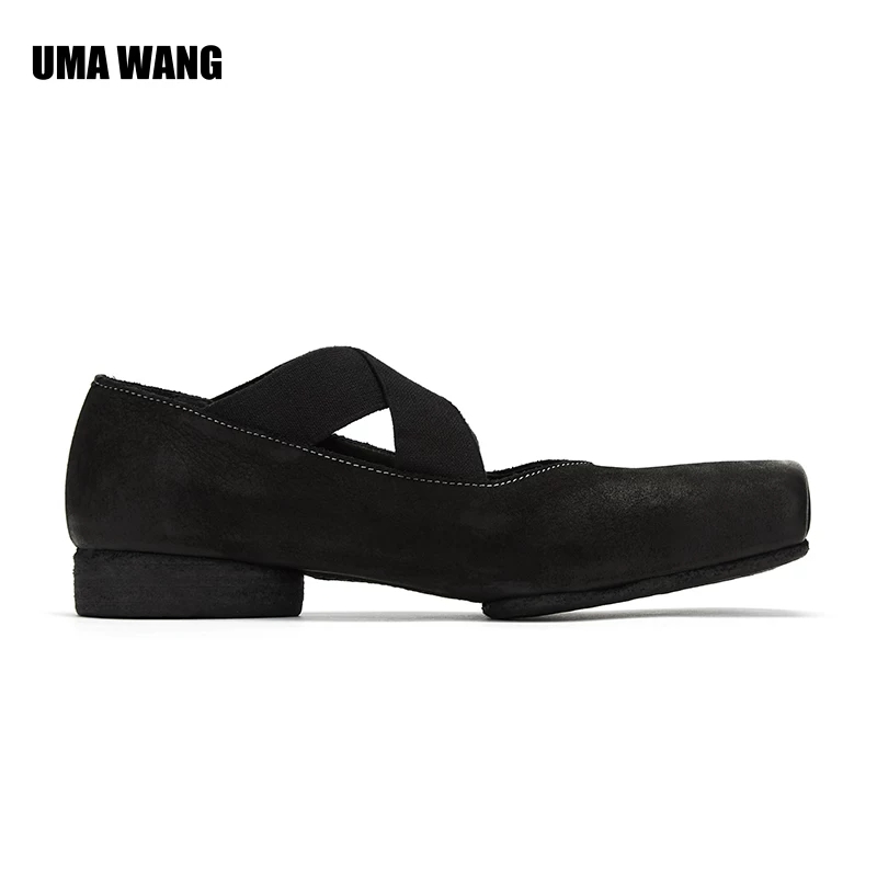 【UMA WANG】蕾虎手工方头交叉绑带芭蕾舞鞋平底高跟鞋经典款单鞋