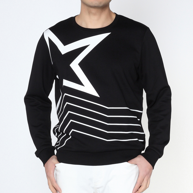 Marco Azzali 黑色星星胶印长袖圆领T恤 T5103200