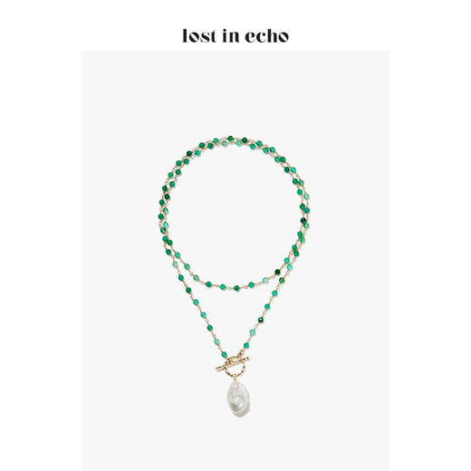 设计师女鞋lost in echo绿玛瑙手工串珠巴洛克珍珠叠戴项链 商品图1