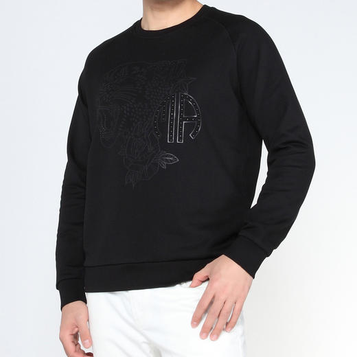 Marco Azzali 黑色豹头胶印长袖圆领针织卫衣 T5104200 商品图0