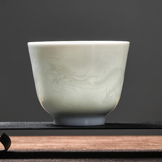 甜蜜对杯收藏佳品富玉窑景德镇手工甜白釉暗刻玲珑龙凤呈祥纹陶瓷单杯