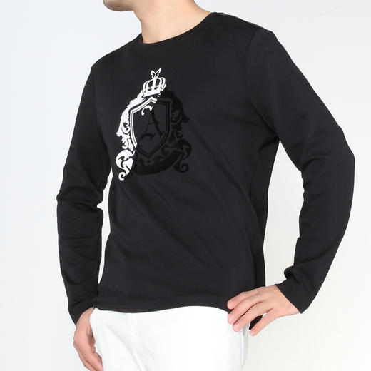 Marco Azzali 黑色植绒长袖圆领T恤T3901200 商品图1