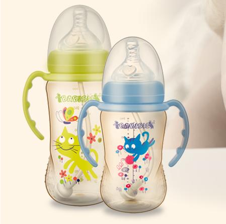贝儿欣宽口ppsu吸管奶瓶多彩蓝多彩绿