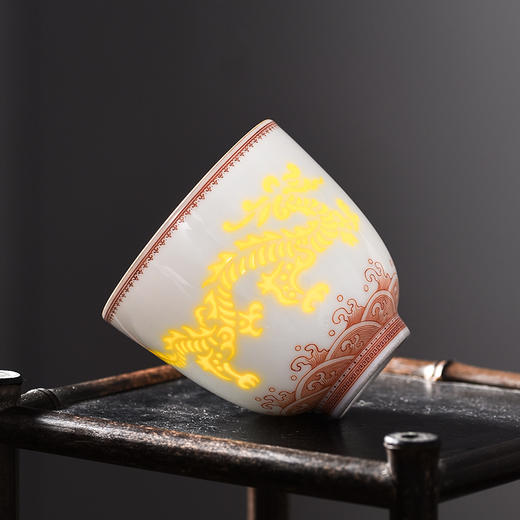 新品上架甜蜜对杯富玉窑彩色玲珑龙凤对杯