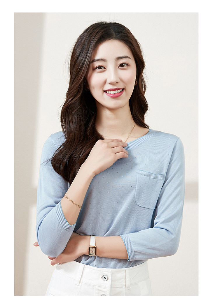 逸阳2020新款圆领毛衣女修身长袖毛衫黑色内搭针织衫白色打底衫4180