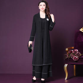 WXY-MT36-36春季新款阔太太宽松开衫外套大码高腰垂感阔腿裤套装