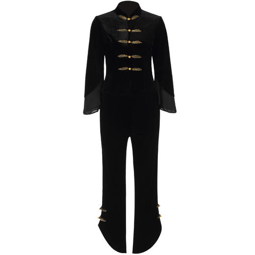 DLQ-A2140黑色长袖改良旗袍套装裤洋气阔腿裤 商品图3