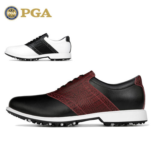 美国PGA 高尔夫球鞋 男士真皮鞋子 鳄鱼纹牛皮+防水超纤 防滑鞋钉 商品图0