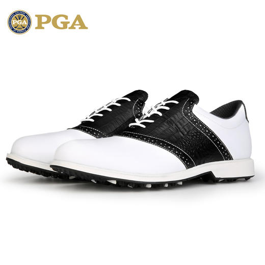 美国PGA 高尔夫球鞋 男士真皮鞋子 鳄鱼纹牛皮+防水超纤 防滑鞋钉 商品图1