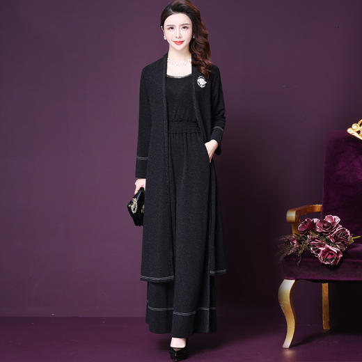 WXY-MT36-36春季新款阔太太宽松开衫外套大码高腰垂感阔腿裤套装 商品图1