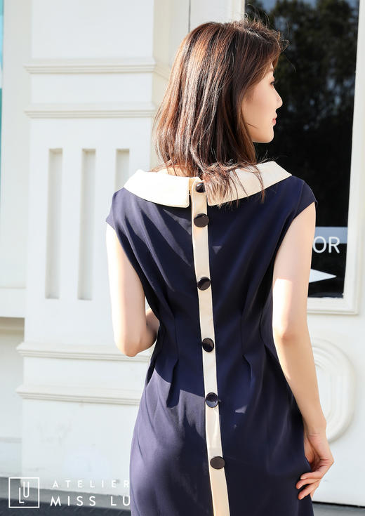 AtelierMissLu /Lucero-藏青色复古领职场连身裙 商品图11